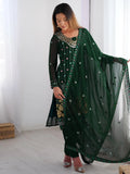 Enchanting Bottle Green Georgette Thread Work Mehendi Wear Pant Suit - Zeel Clothing