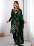 Enchanting Bottle Green Georgette Thread Work Mehendi Wear Pant Suit - Zeel Clothing