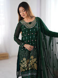 Enchanting Bottle Green Georgette Thread Work Mehendi Wear Pant Suit - Zeel Clothing