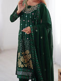 Enchanting Bottle Green Georgette Thread Work Mehendi Wear Pant Suit - Zeel Clothing