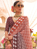 Enchanting Brown Digital Printed Silk Event Wear Saree With Blouse - Zeel Clothing