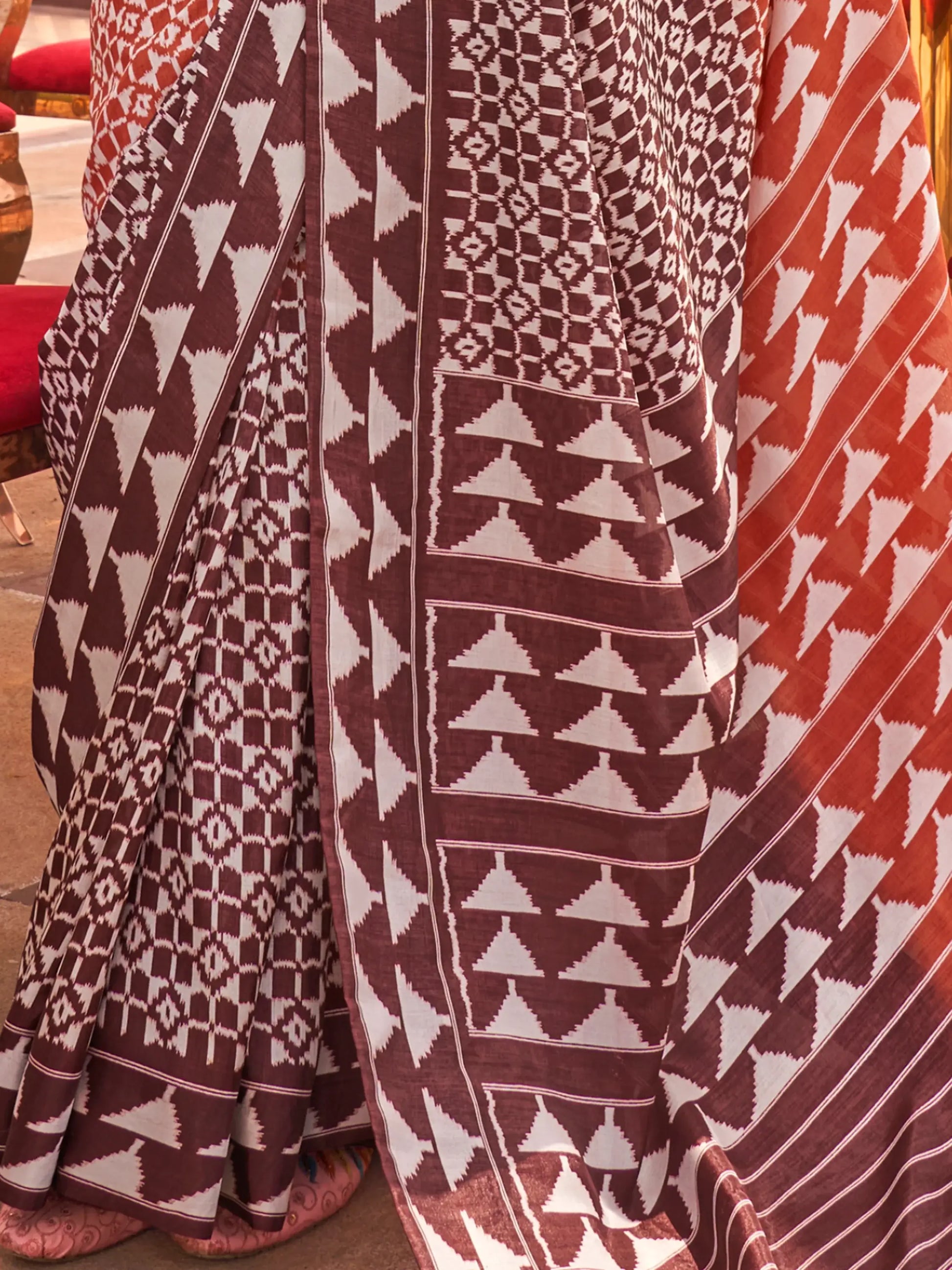 Enchanting Brown Digital Printed Silk Event Wear Saree With Blouse - Zeel Clothing
