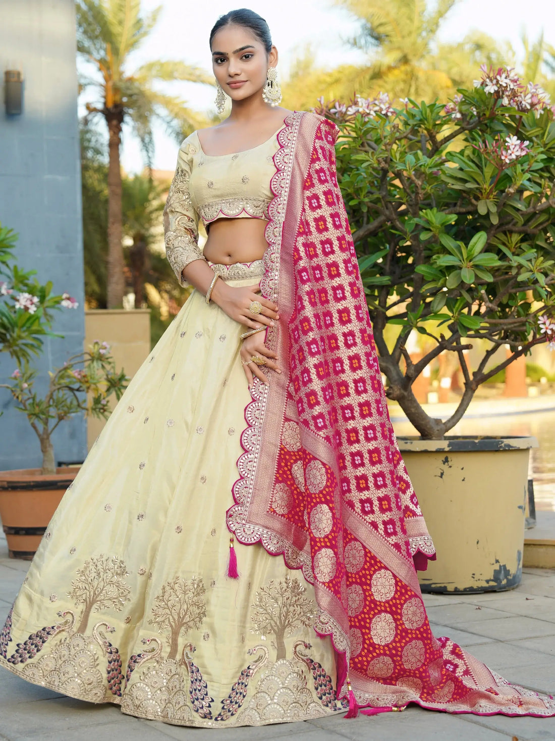 Enchanting Cream Coding Work Viscose Silk Bridesmaid Lehenga Choli - Zeel Clothing