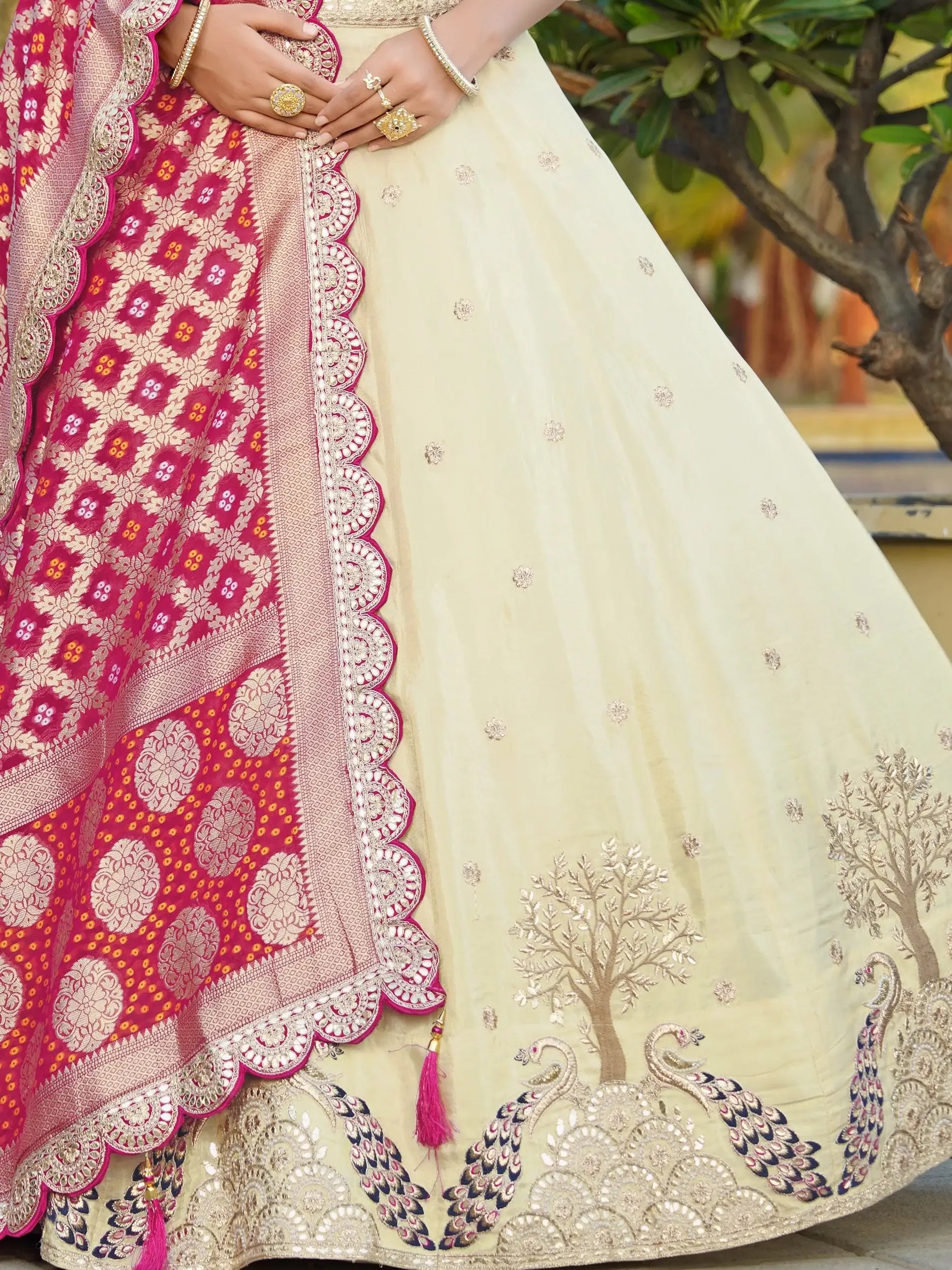 Enchanting Cream Coding Work Viscose Silk Bridesmaid Lehenga Choli - Zeel Clothing