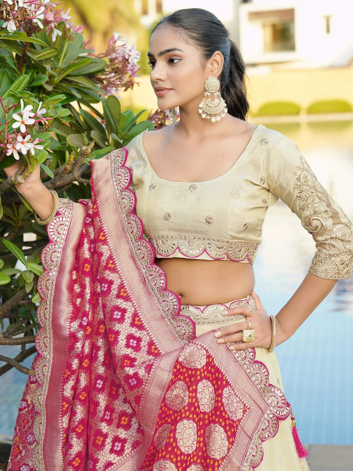 Enchanting Cream Coding Work Viscose Silk Bridesmaid Lehenga Choli - Zeel Clothing