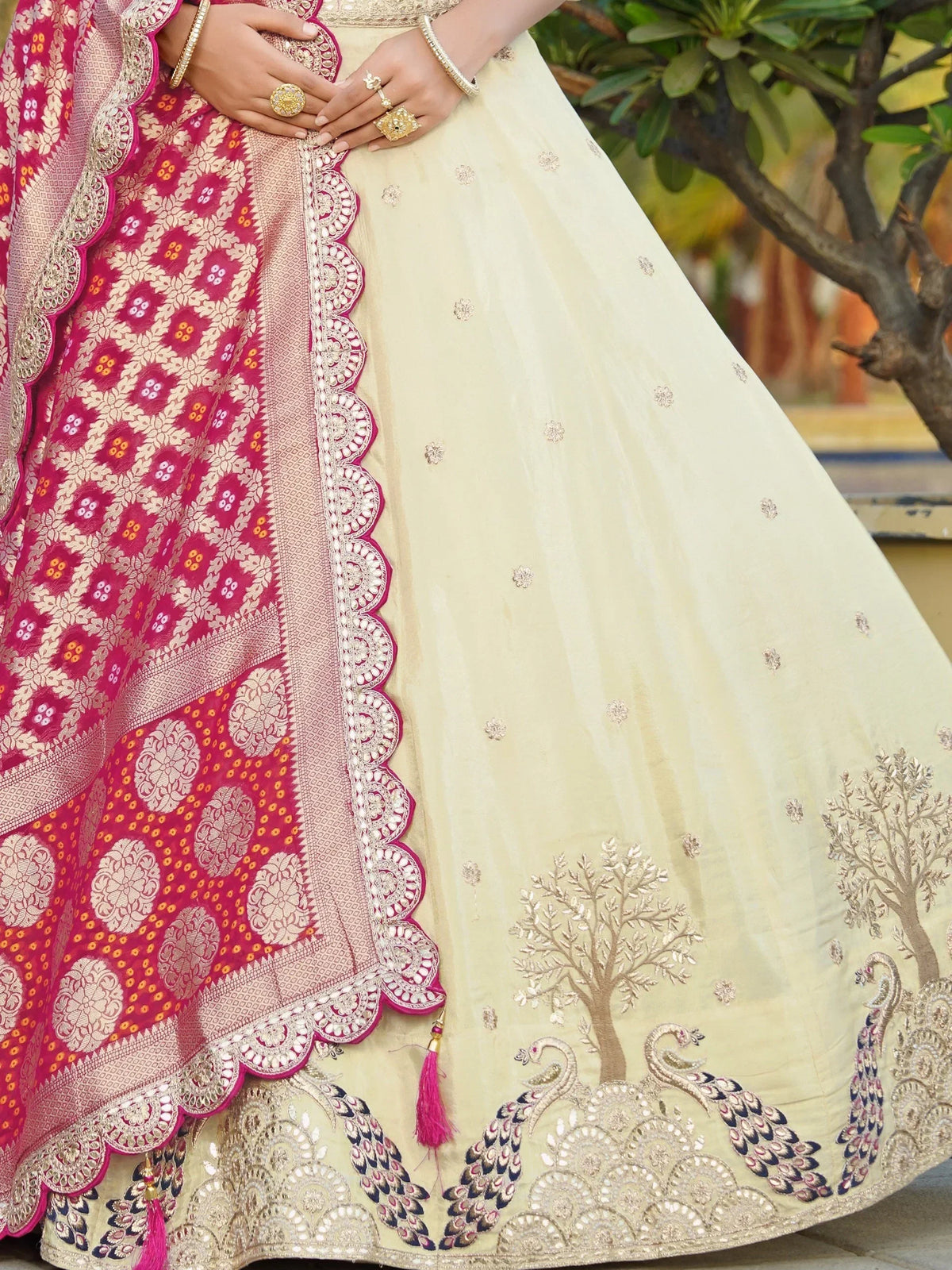 Enchanting Cream Coding Work Viscose Silk Bridesmaid Lehenga Choli - Zeel Clothing