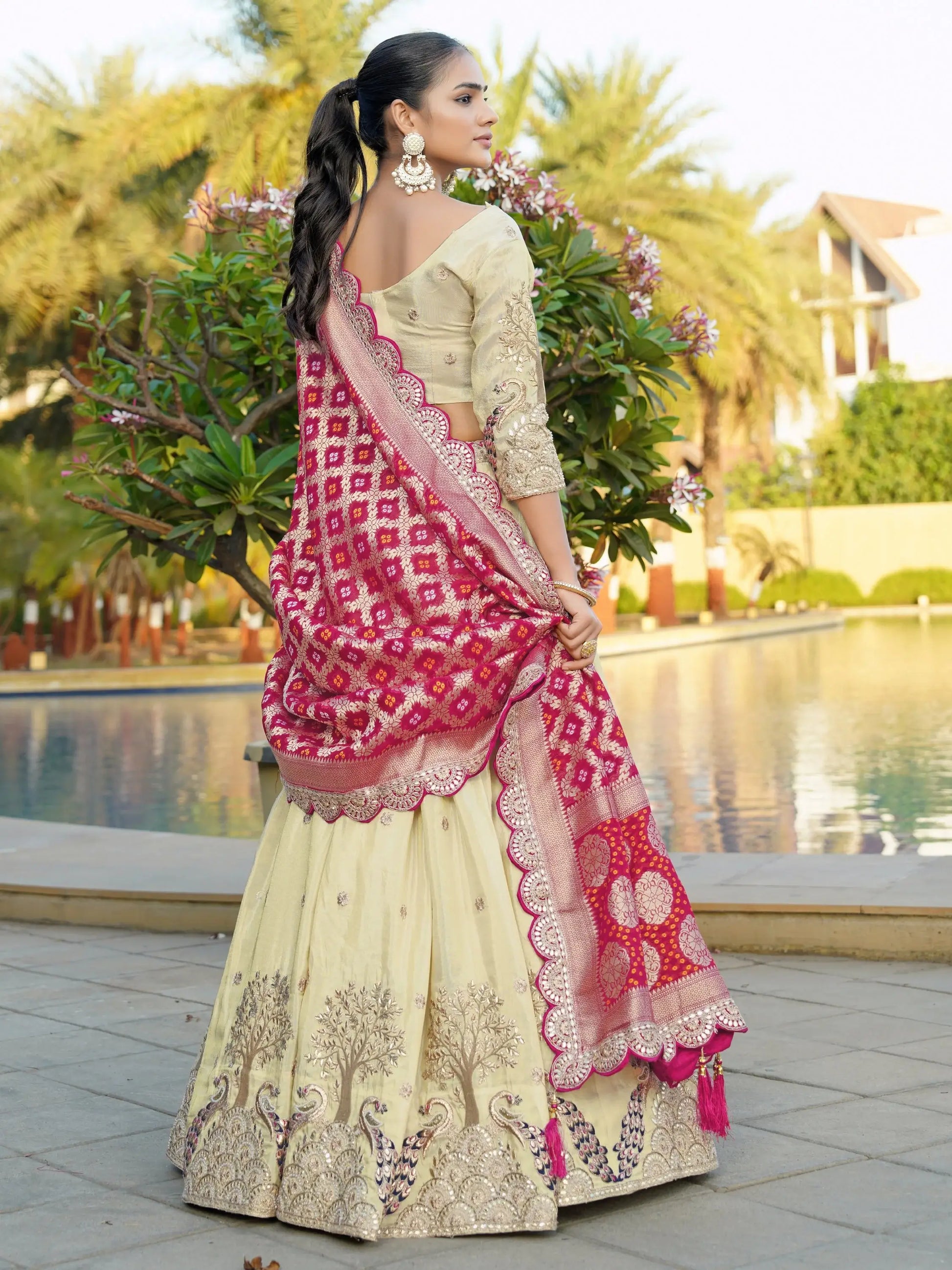 Enchanting Cream Coding Work Viscose Silk Bridesmaid Lehenga Choli - Zeel Clothing