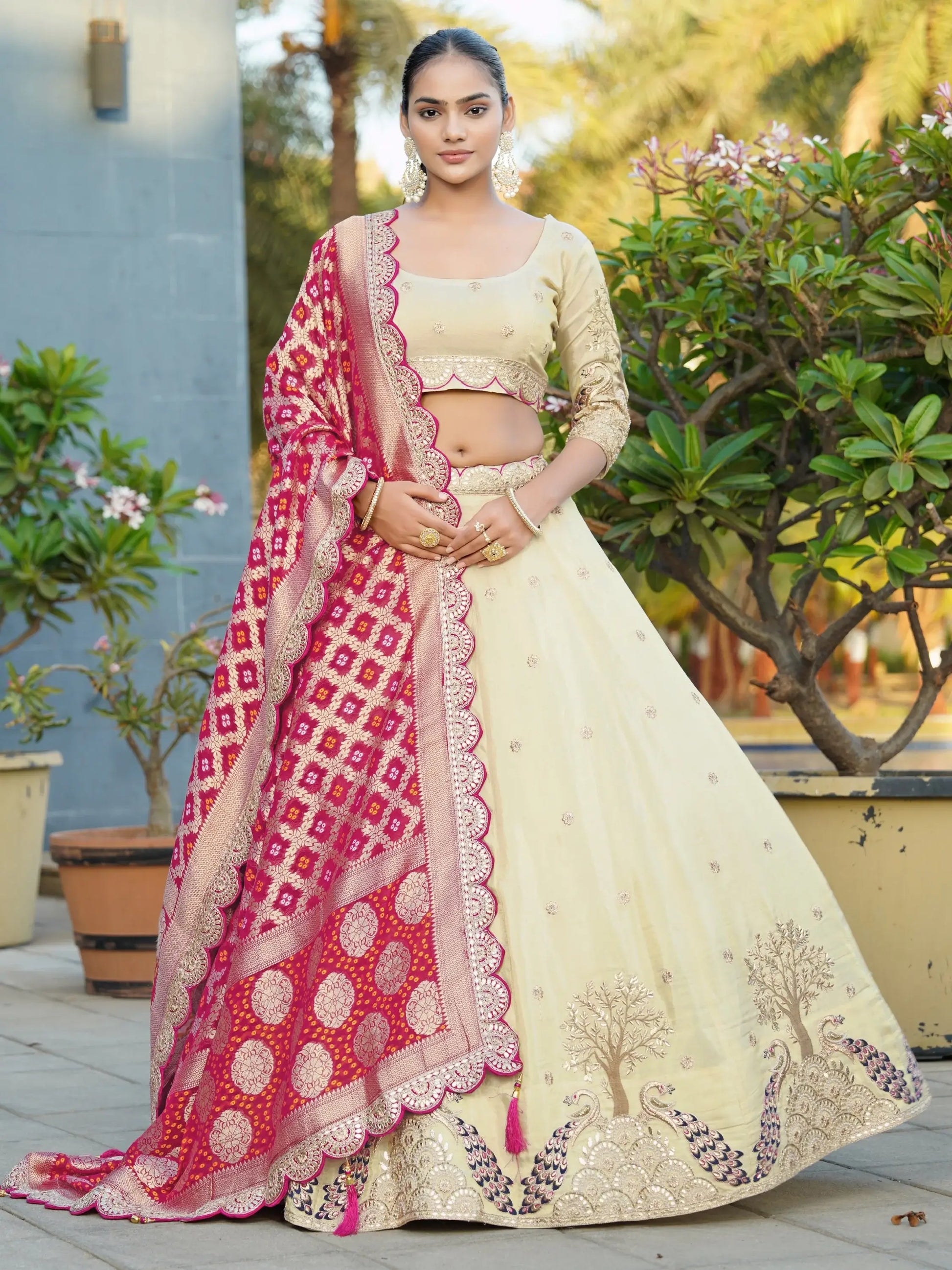 Enchanting Cream Coding Work Viscose Silk Bridesmaid Lehenga Choli - Zeel Clothing