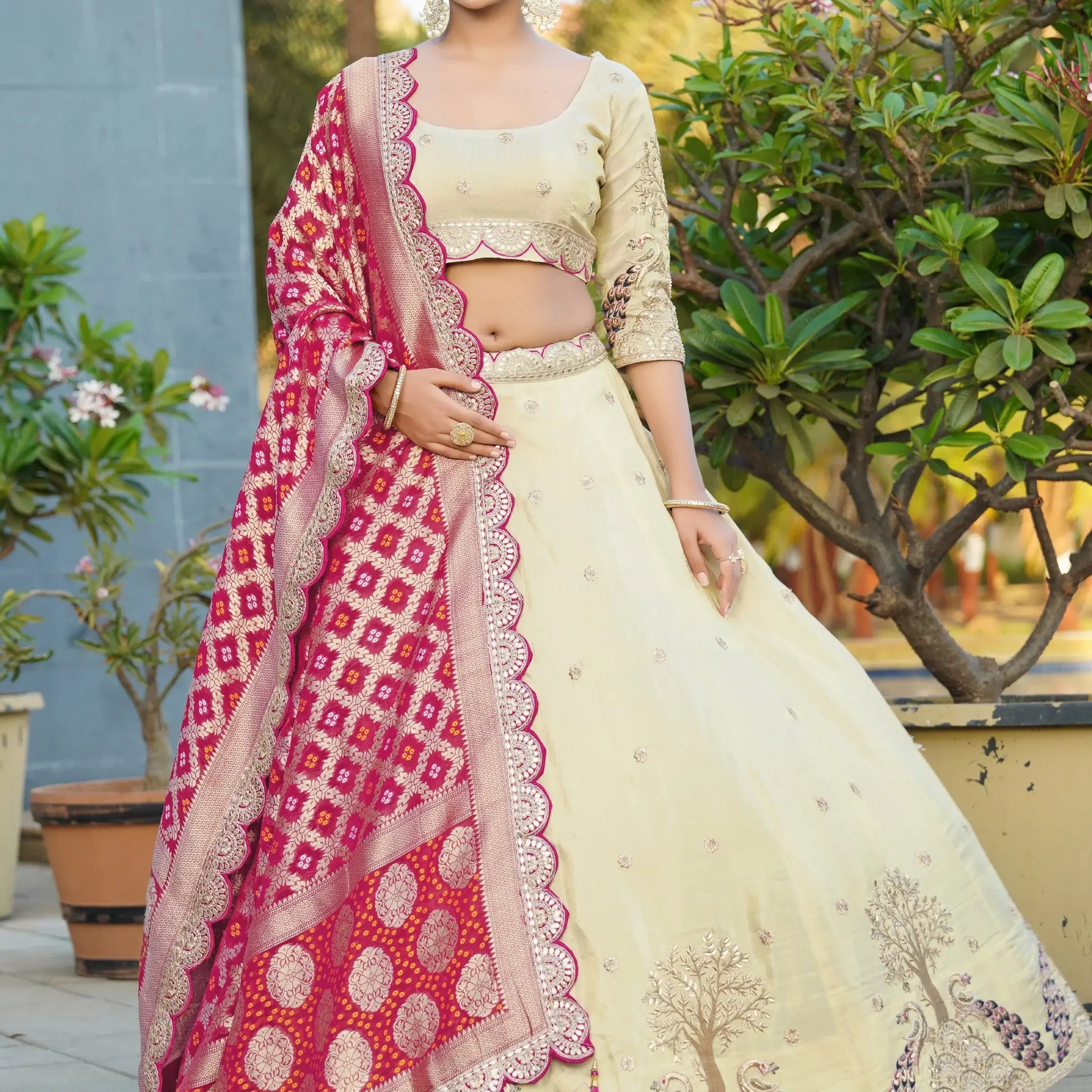 Enchanting Cream Coding Work Viscose Silk Bridesmaid Lehenga Choli - Zeel Clothing