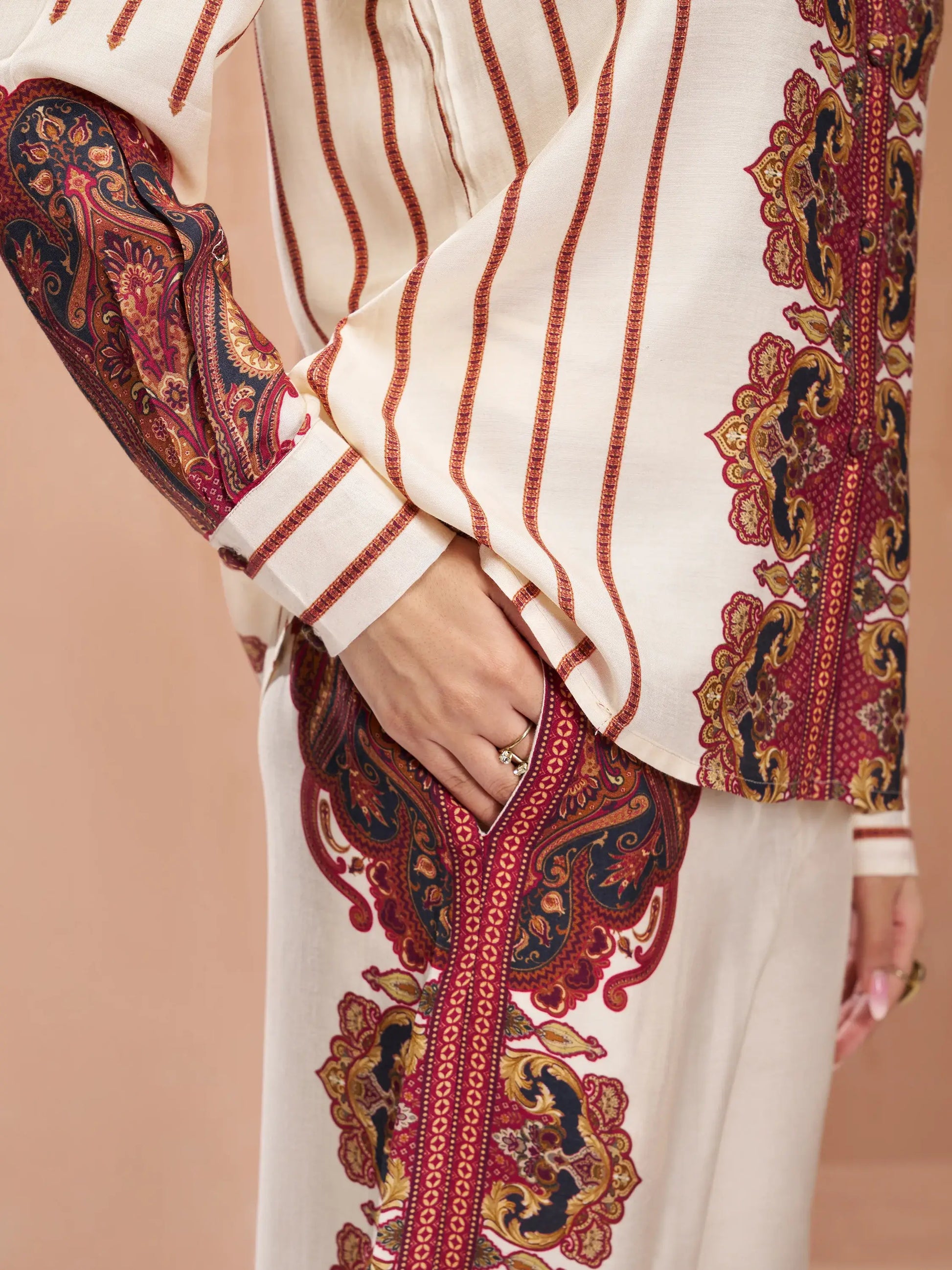 Enchanting Cream Digital Printed Muslin Silk Casual Wear Co-Ord Set - Zeel Clothing
