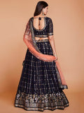 Enchanting Dark Blue Sequins Georgette Designer Lehenga Choli With Dupatta - Zeel Clothing