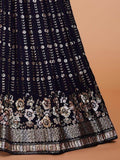 Enchanting Dark Blue Sequins Georgette Designer Lehenga Choli With Dupatta - Zeel Clothing