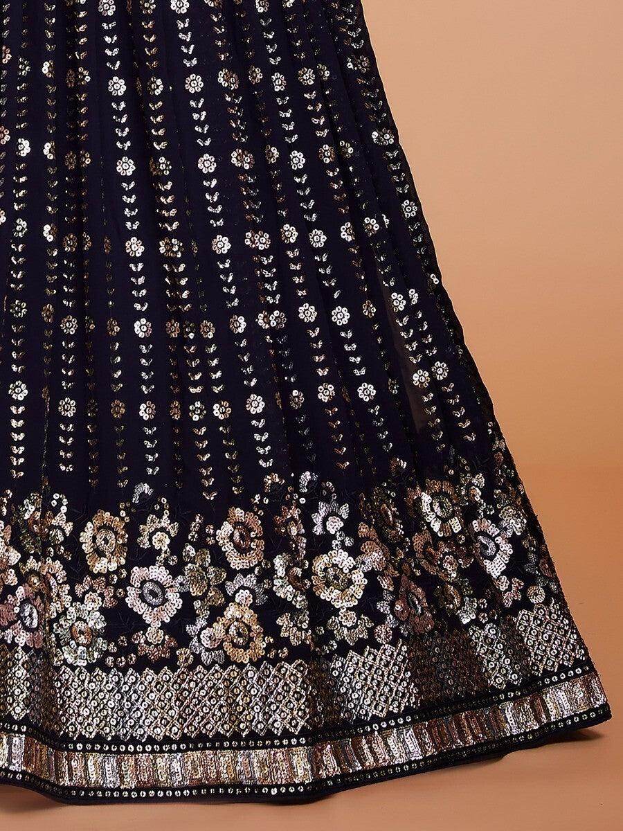 Enchanting Dark Blue Sequins Georgette Designer Lehenga Choli With Dupatta - Zeel Clothing