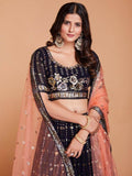 Enchanting Dark Blue Sequins Georgette Designer Lehenga Choli With Dupatta - Zeel Clothing