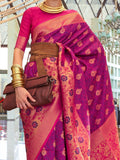 Enchanting Dark Pink & Purple Handloom Weaving Silk Saree With Blouse - Zeel Clothing