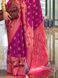 Enchanting Dark Pink & Purple Handloom Weaving Silk Saree With Blouse - Zeel Clothing