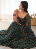 Enchanting Green Bandhani Printed Chiffon Traditional Gown - Zeel Clothing
