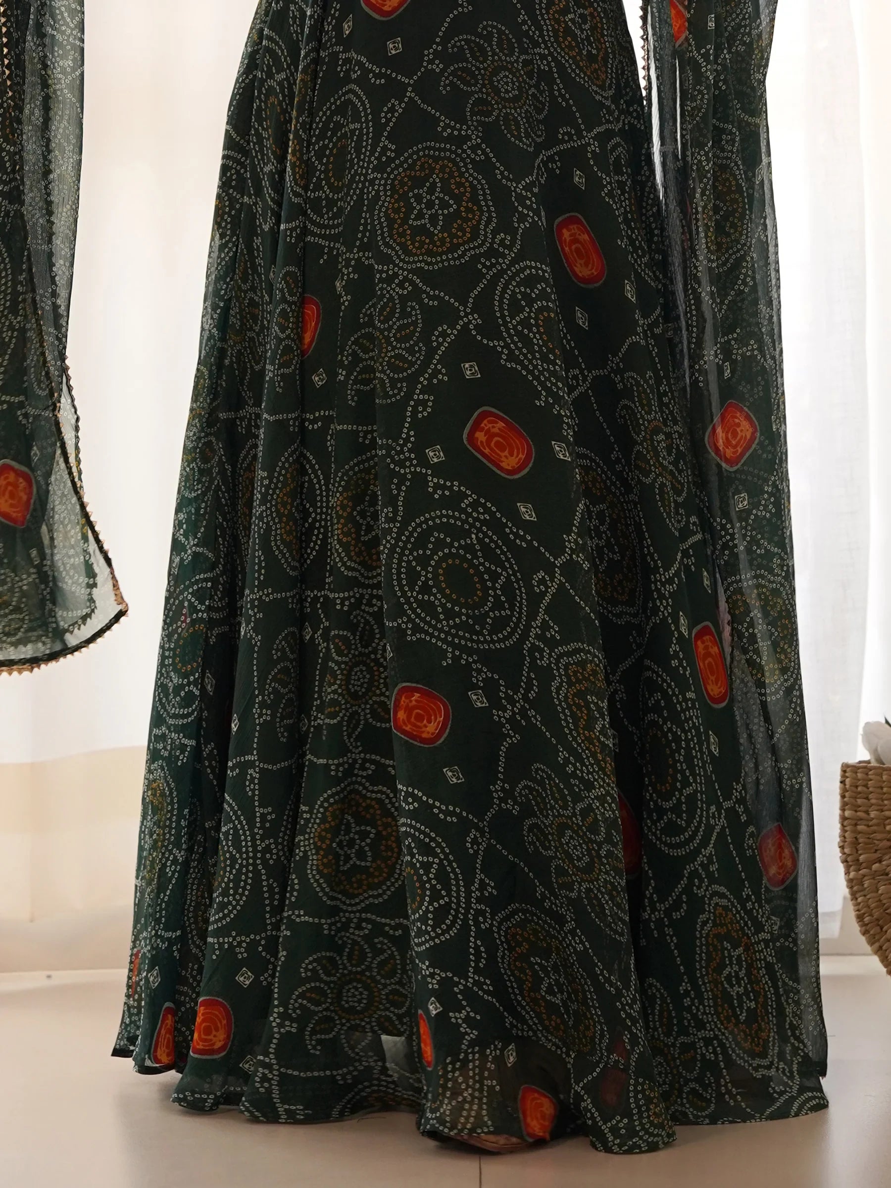 Enchanting Green Bandhani Printed Chiffon Traditional Gown - Zeel Clothing