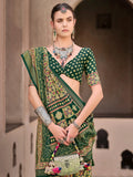 Enchanting Green Digital Printed Silk Mehendi Wear Saree With Blouse - Zeel Clothing
