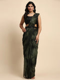 Enchanting Green Printed Satin Pre-Stitched Saree With Blouse - Zeel Clothing