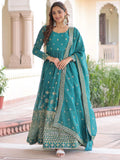 Enchanting Green Sequins Embroidered Silk Festive Gown With Dupatta