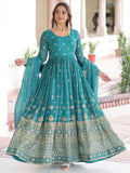 Enchanting Green Sequins Embroidered Silk Festive Gown With Dupatta