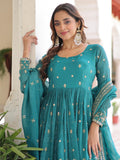 Enchanting Green Sequins Embroidered Silk Festive Gown With Dupatta
