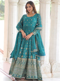 Enchanting Green Sequins Embroidered Silk Festive Gown With Dupatta