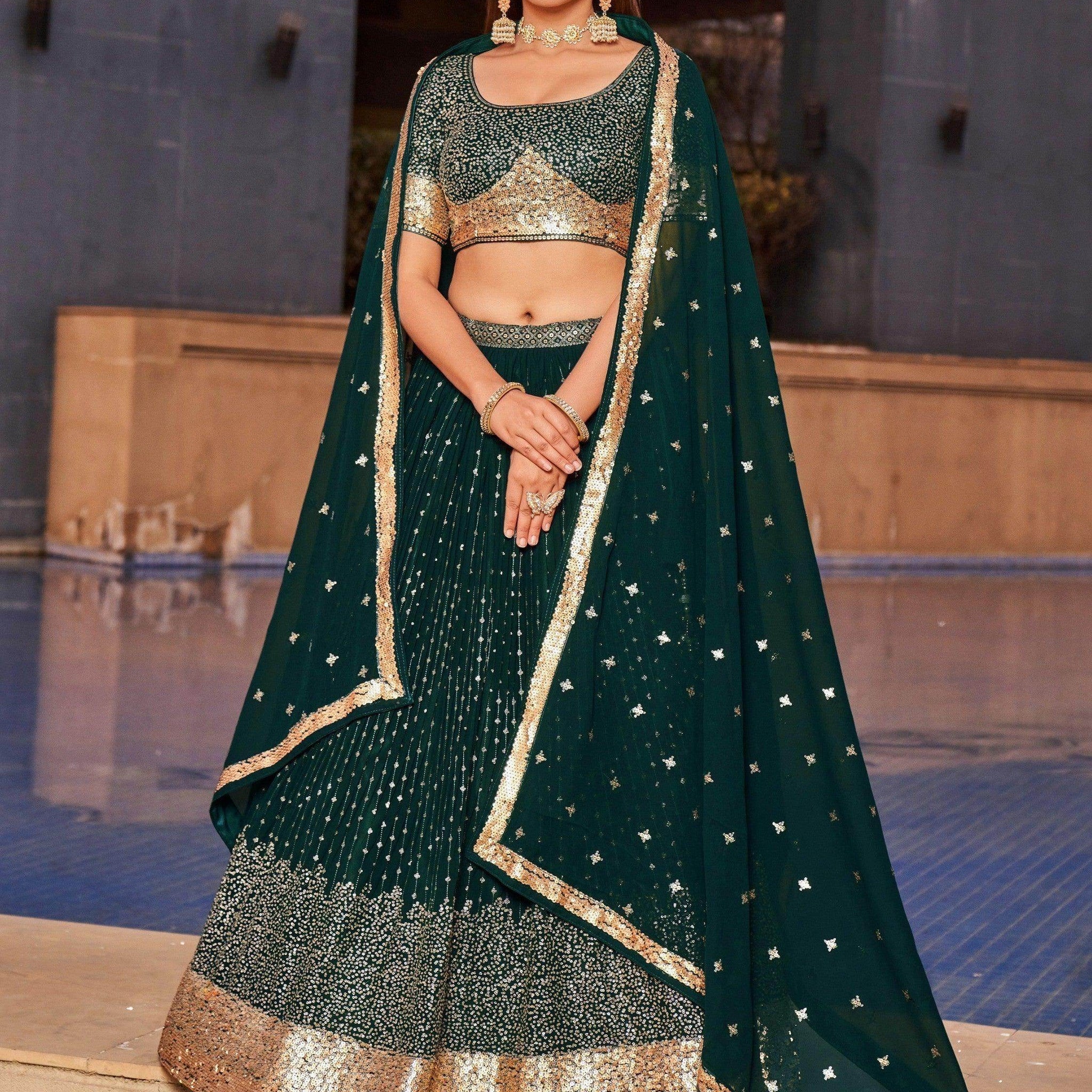Enchanting Green Sequins Georgette Mehendi Wear Lehenga Choli - Zeel Clothing