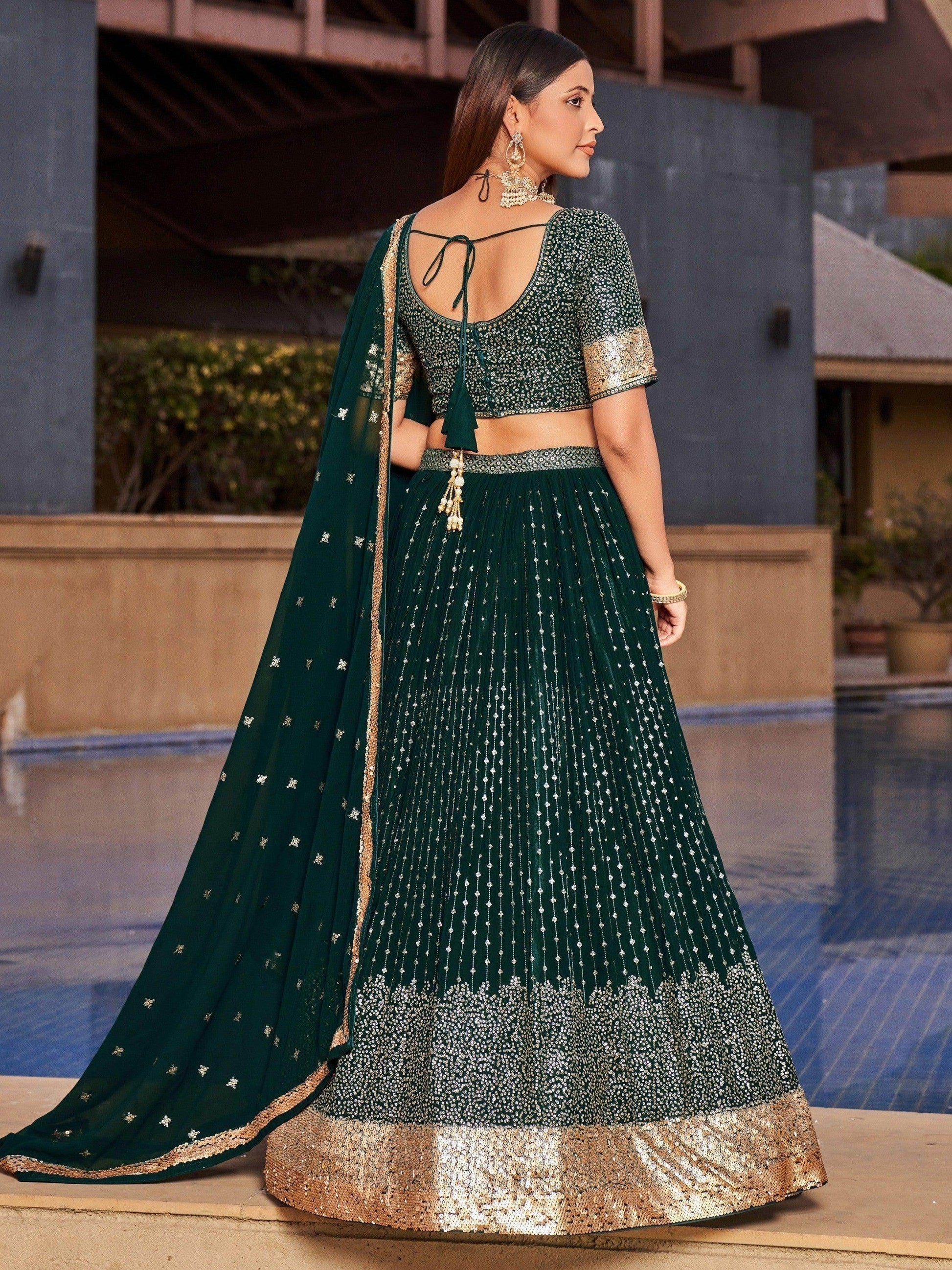 Enchanting Green Sequins Georgette Mehendi Wear Lehenga Choli - Zeel Clothing