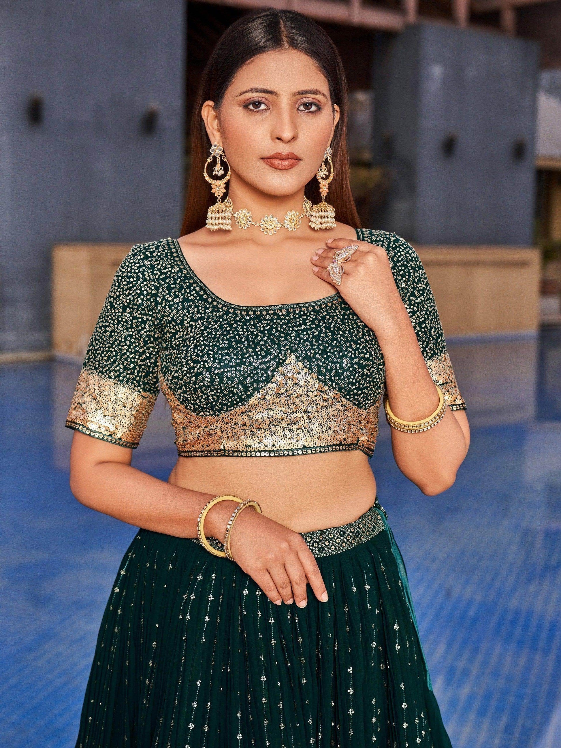 Enchanting Green Sequins Georgette Mehendi Wear Lehenga Choli - Zeel Clothing