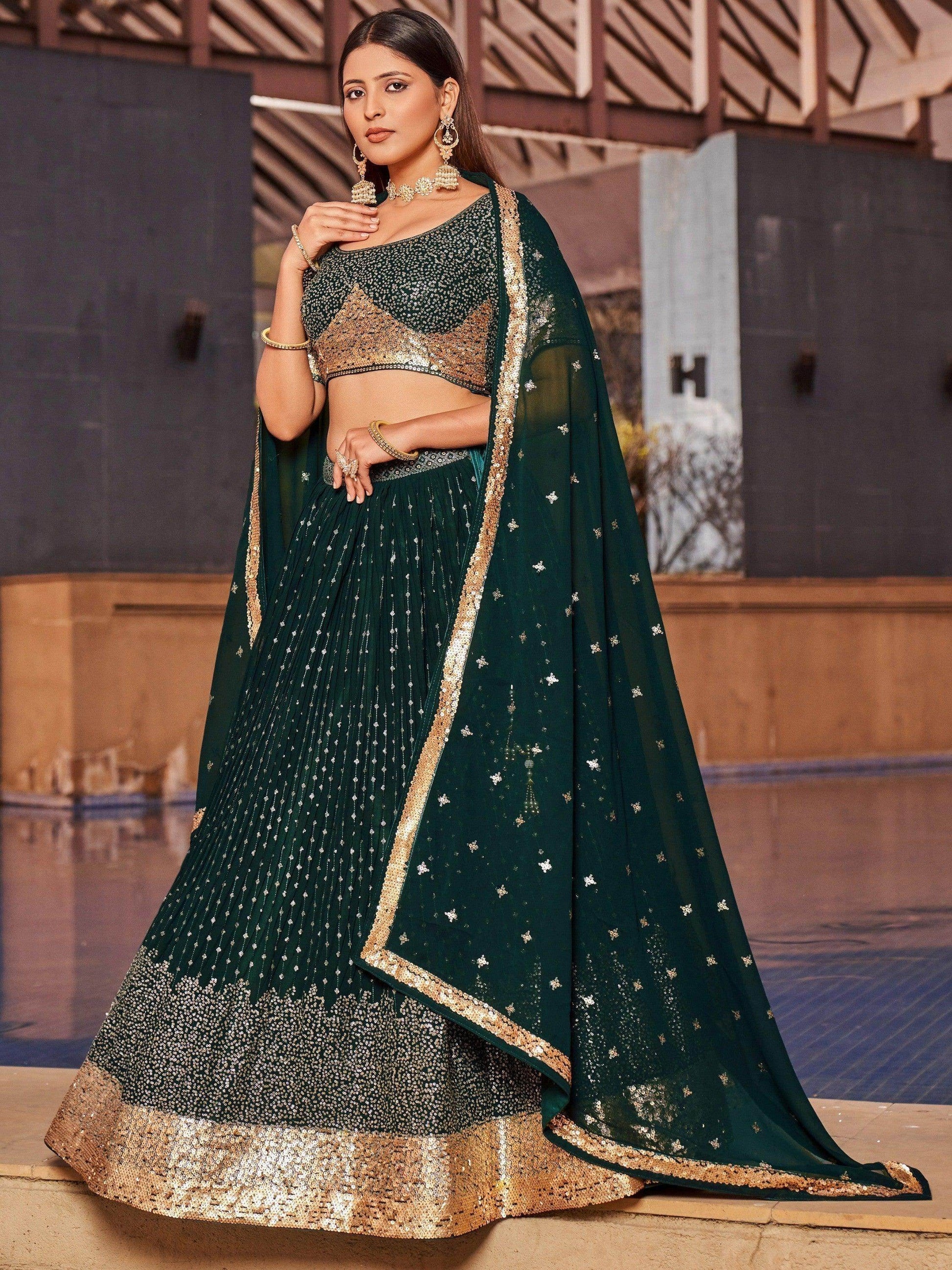 Enchanting Green Sequins Georgette Mehendi Wear Lehenga Choli - Zeel Clothing