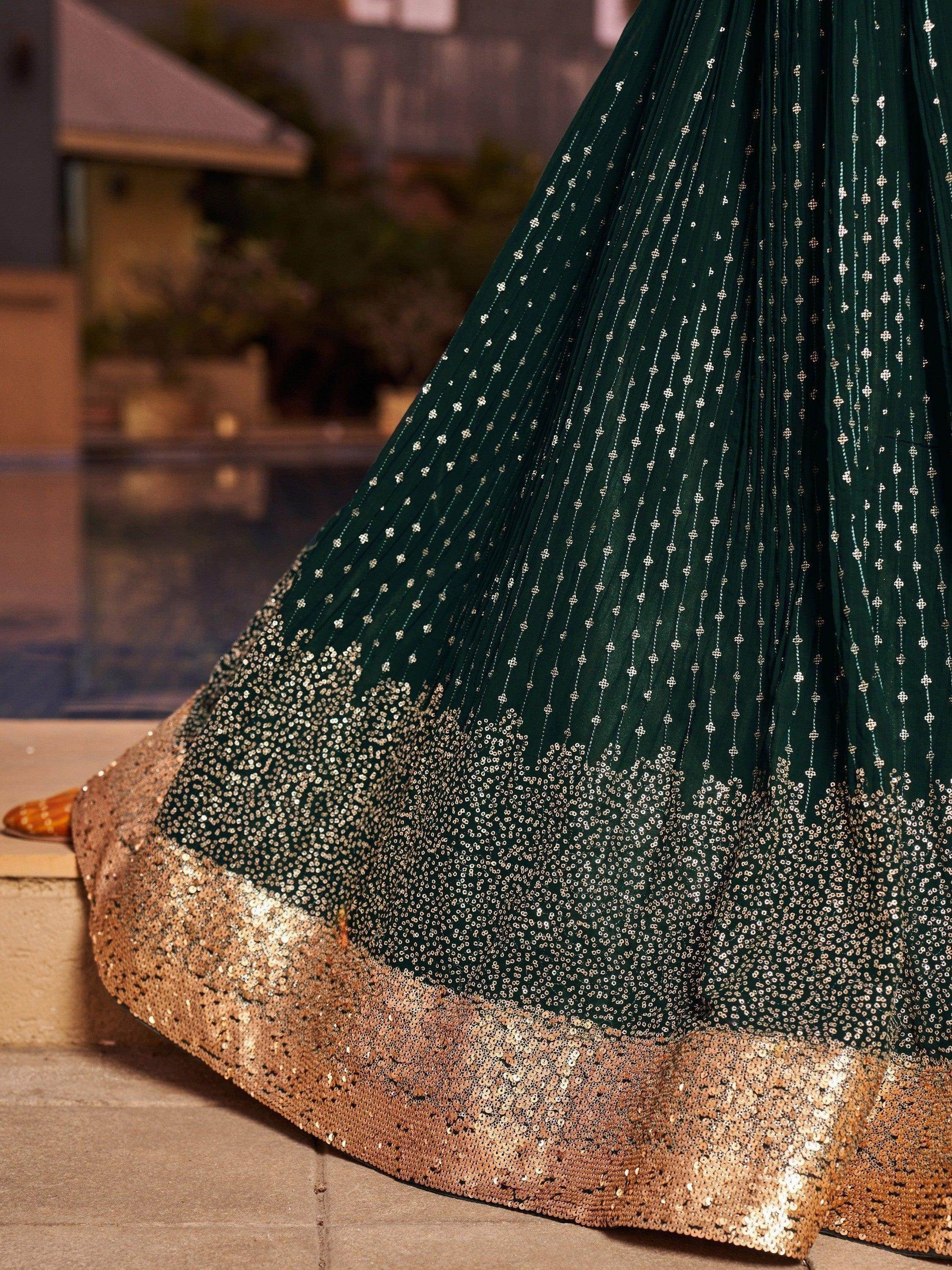 Enchanting Green Sequins Georgette Mehendi Wear Lehenga Choli - Zeel Clothing