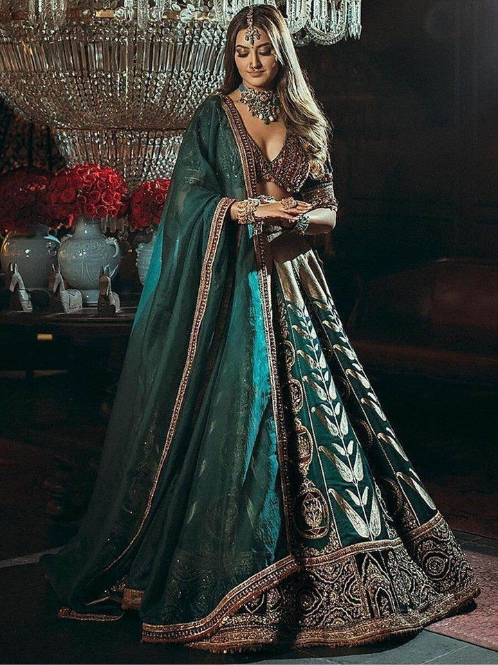 Enchanting Green Thread Work Silk Engagement Wear Lehenga Choli - Zeel Clothing
