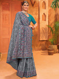Enchanting Grey Mirror Work Banarasi Silk Saree With Blouse - Zeel Clothing