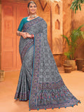 Enchanting Grey Mirror Work Banarasi Silk Saree With Blouse - Zeel Clothing