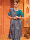 Enchanting Grey Mirror Work Banarasi Silk Saree With Blouse - Zeel Clothing