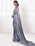 Enchanting Grey Sequins Georgette Reception Wear Saree With Blouse - Zeel Clothing