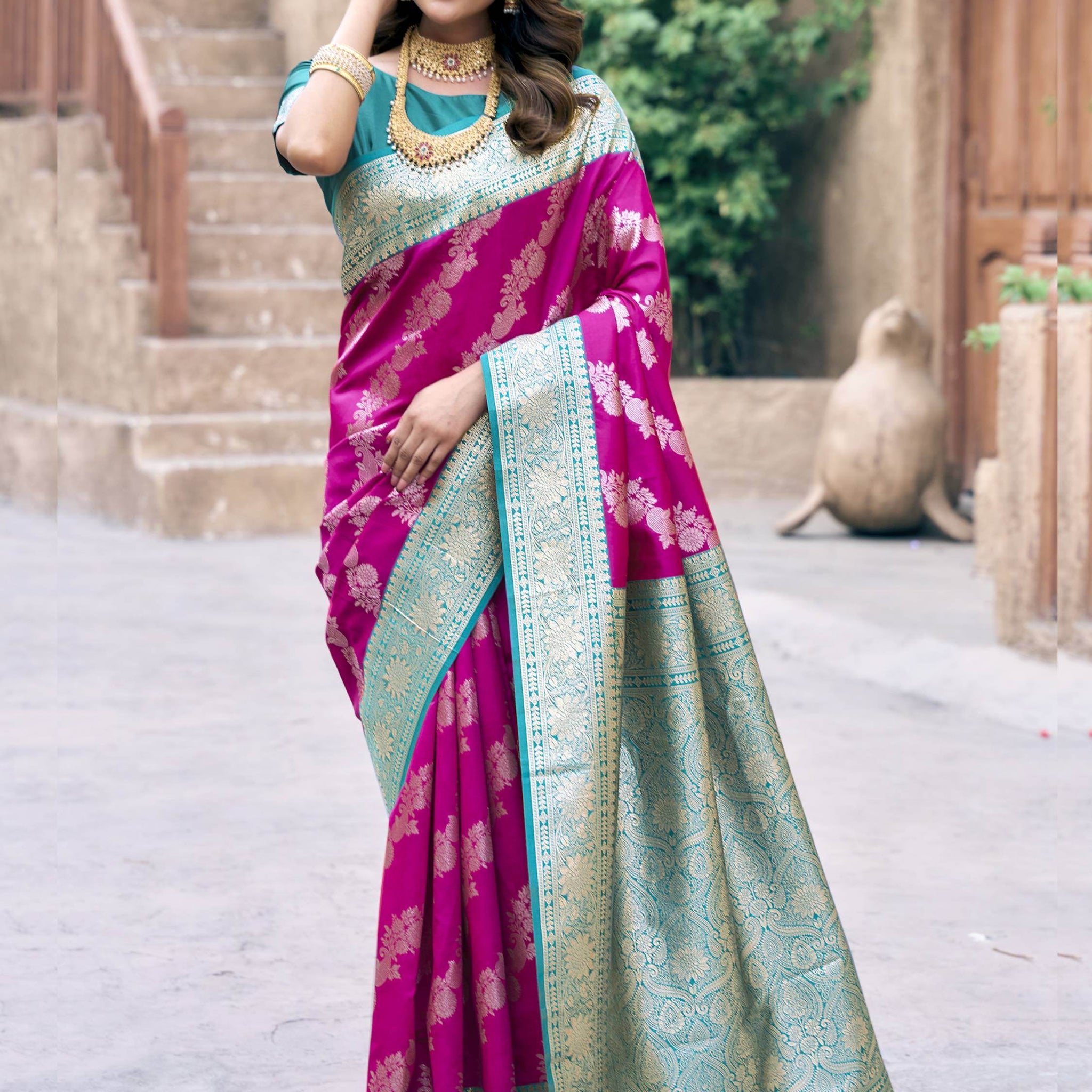 Enchanting Hot Pink Zari Weaving Silk Traditional Saree With Blouse - Zeel Clothing