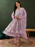 Enchanting Lavender Embroidered Cotton Readymade Anarkali Suit Pant - Zeel Clothing