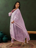 Enchanting Lavender Embroidered Cotton Readymade Anarkali Suit Pant - Zeel Clothing