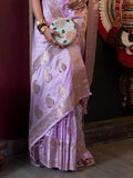 Enchanting Lavender Handloom Weaving Satin Saree With Blouse - Zeel Clothing