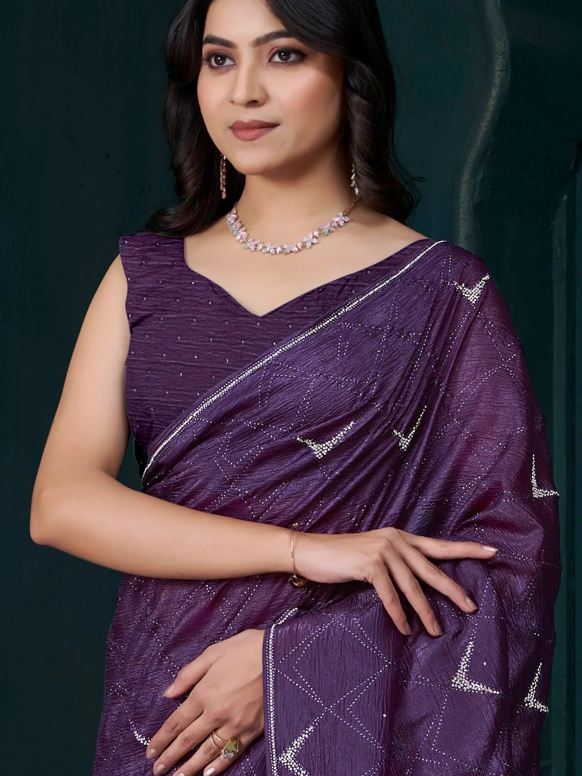 Enchanting Lavender Jarkan Work Crepe Silk Party Wear Saree - Zeel Clothing