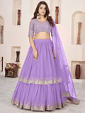 Enchanting Lavender Sequin Georgette Sangeet Wear Lehenga With Dupatta