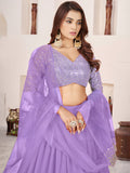 Enchanting Lavender Sequin Georgette Sangeet Wear Lehenga With Dupatta