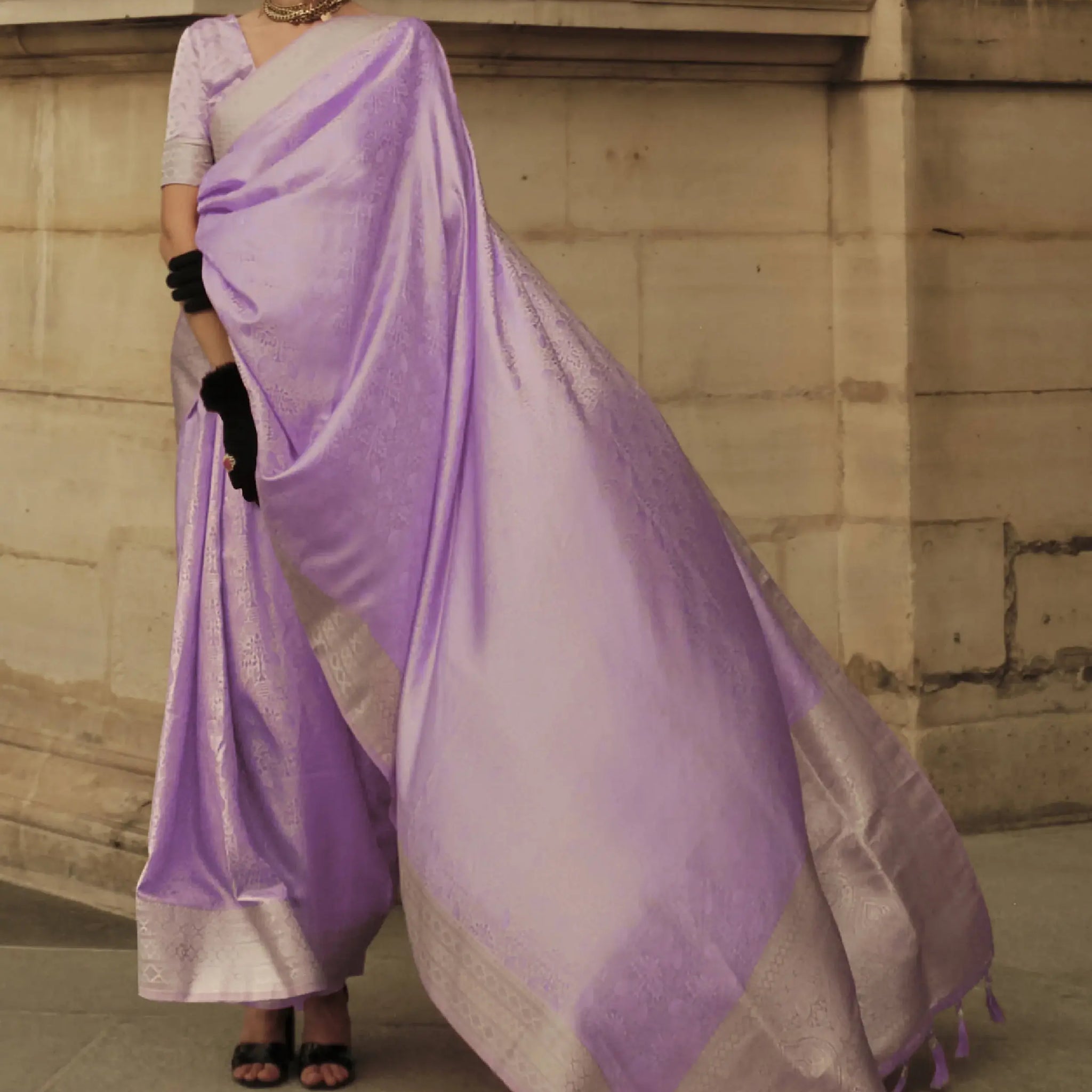 Enchanting Lavender Zari Woven Satin Festive Wear Saree With Blouse - Zeel Clothing