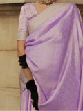 Enchanting Lavender Zari Woven Satin Festive Wear Saree With Blouse - Zeel Clothing