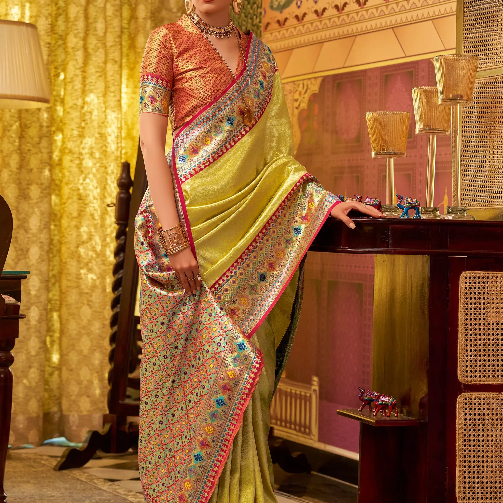 Enchanting Lemon Yellow Zari Weaving Tissue Silk Traditional Saree With Blouse - Zeel Clothing