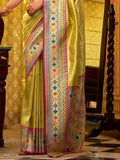 Enchanting Lemon Yellow Zari Weaving Tissue Silk Traditional Saree With Blouse - Zeel Clothing