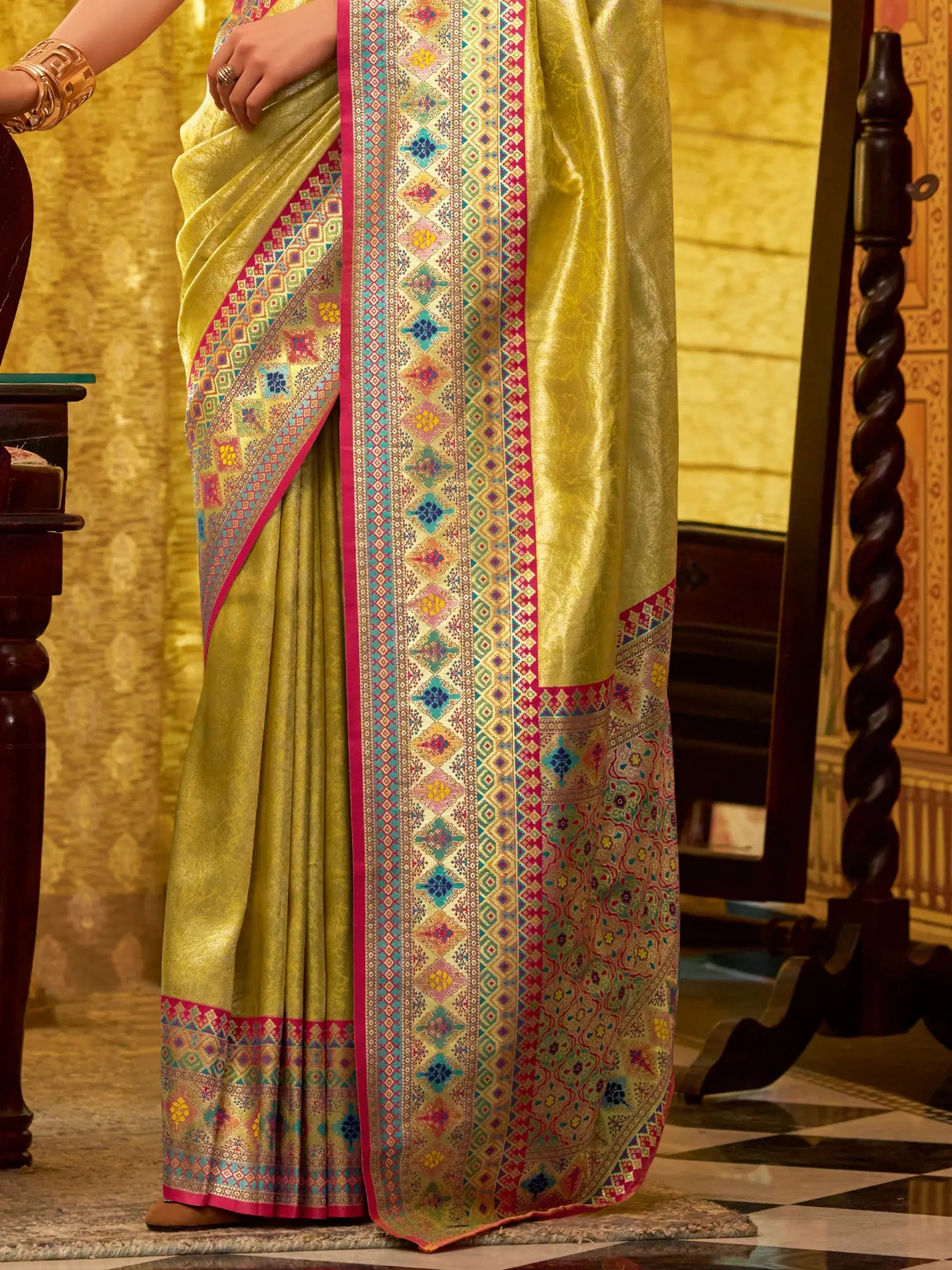 Enchanting Lemon Yellow Zari Weaving Tissue Silk Traditional Saree With Blouse - Zeel Clothing